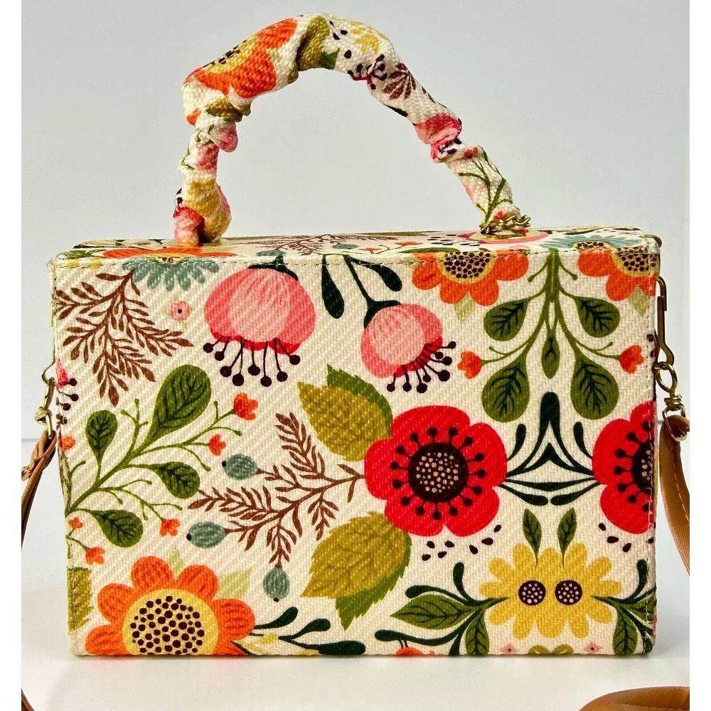Multicolor Corduroy Hard Shell Medium‎ Floral Top Handle Spring Brunch Girls Out